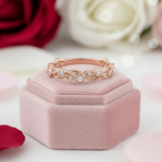 Rose Gold Vintage Leaf & Vine Stacking Wedding Band-Black Diamonds New York