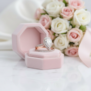 Rose Gold White Sapphire Pear Cut Wedding Ring Set-Black Diamonds New York