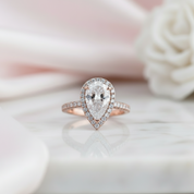 Rose Gold White Sapphire Pear Cut Wedding Ring Set-Black Diamonds New York