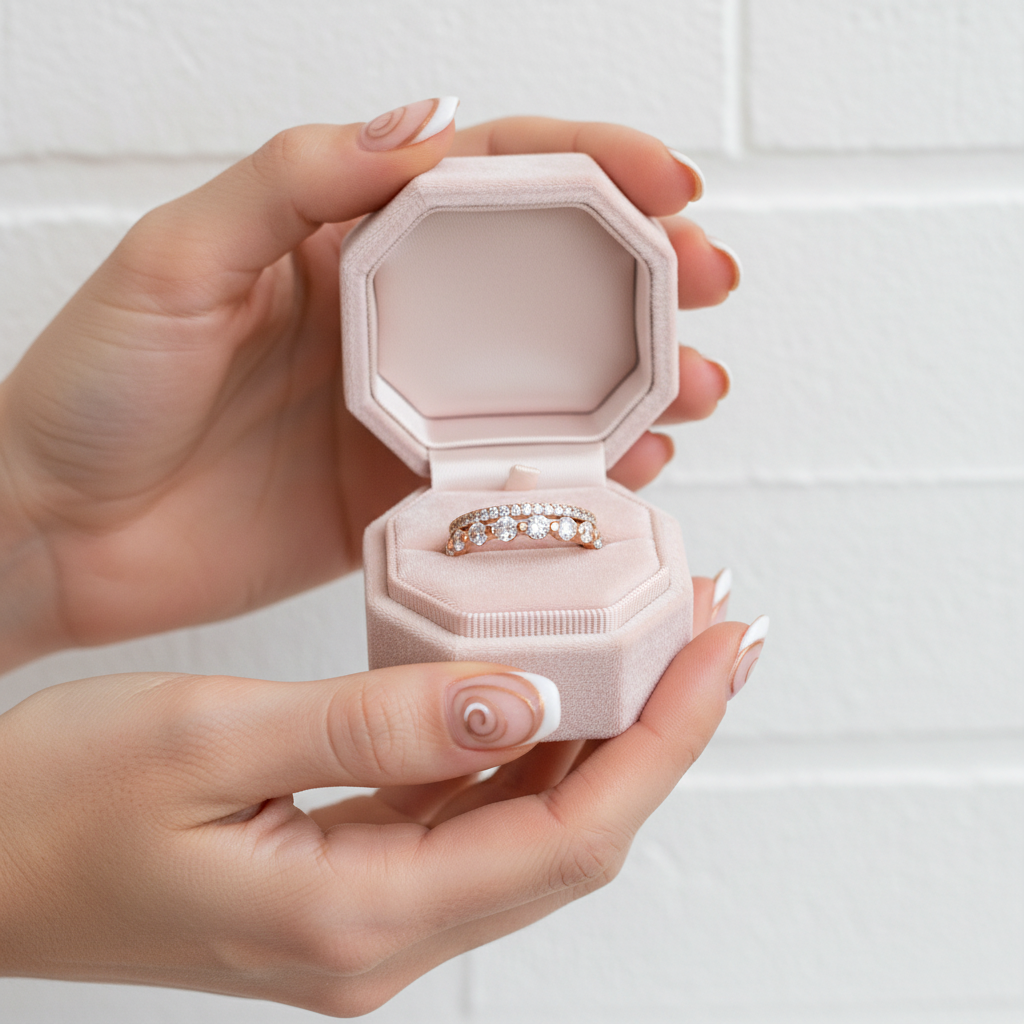 Rose Gold Women's Stackable Wedding Band Set-Black Diamonds New York