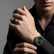 Men's Wedding Band Tungsten Carbide Black with Rose Gold Line-Black Diamonds New York