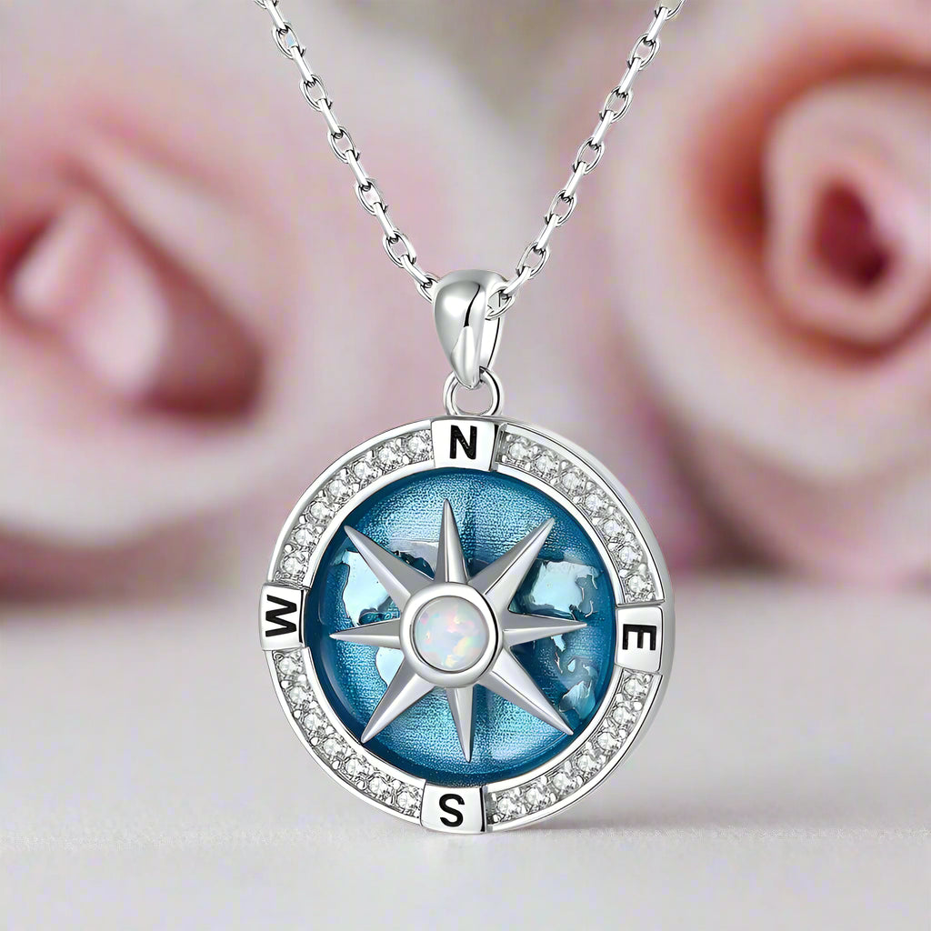 I'd Be Lost Without You Rotatable Compass Necklace With Opal Stone-Black Diamonds New York
