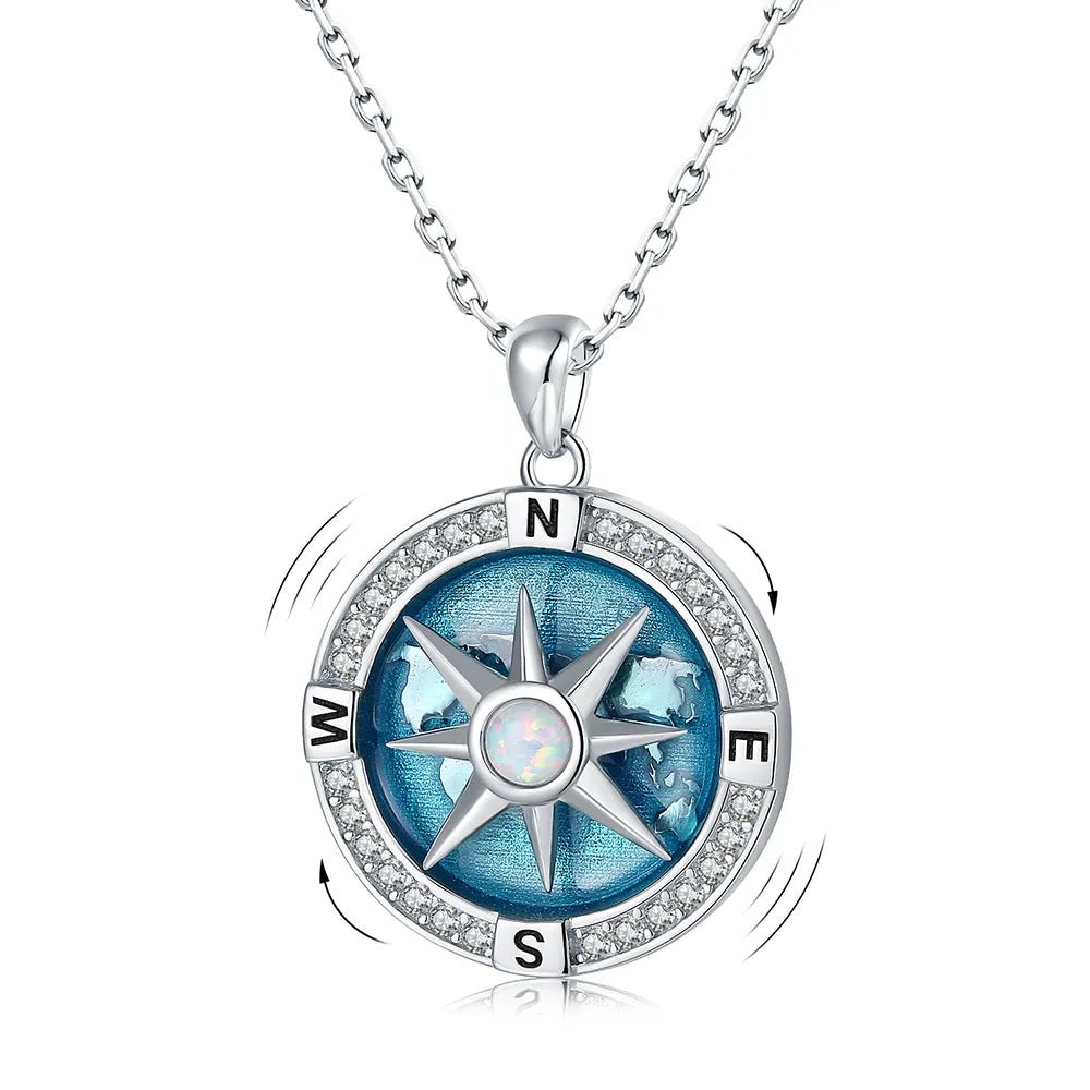 I'd Be Lost Without You Rotatable Navy Compass Necklace With Opal Stone-Black Diamonds New York