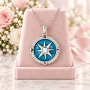 I'd Be Lost Without You Rotatable Navy Compass Necklace With Opal Stone-Black Diamonds New York