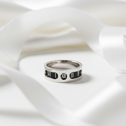 Rotatable Gothic Roman Numbers Men's Ring Band-Black Diamonds New York