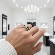 Rotatable Gothic Roman Numbers Men's Ring Band-Black Diamonds New York