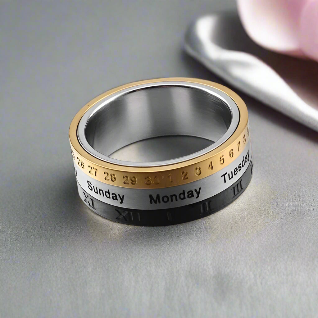 Rotating Tri-Color Men's Wedding Band-Black Diamonds New York