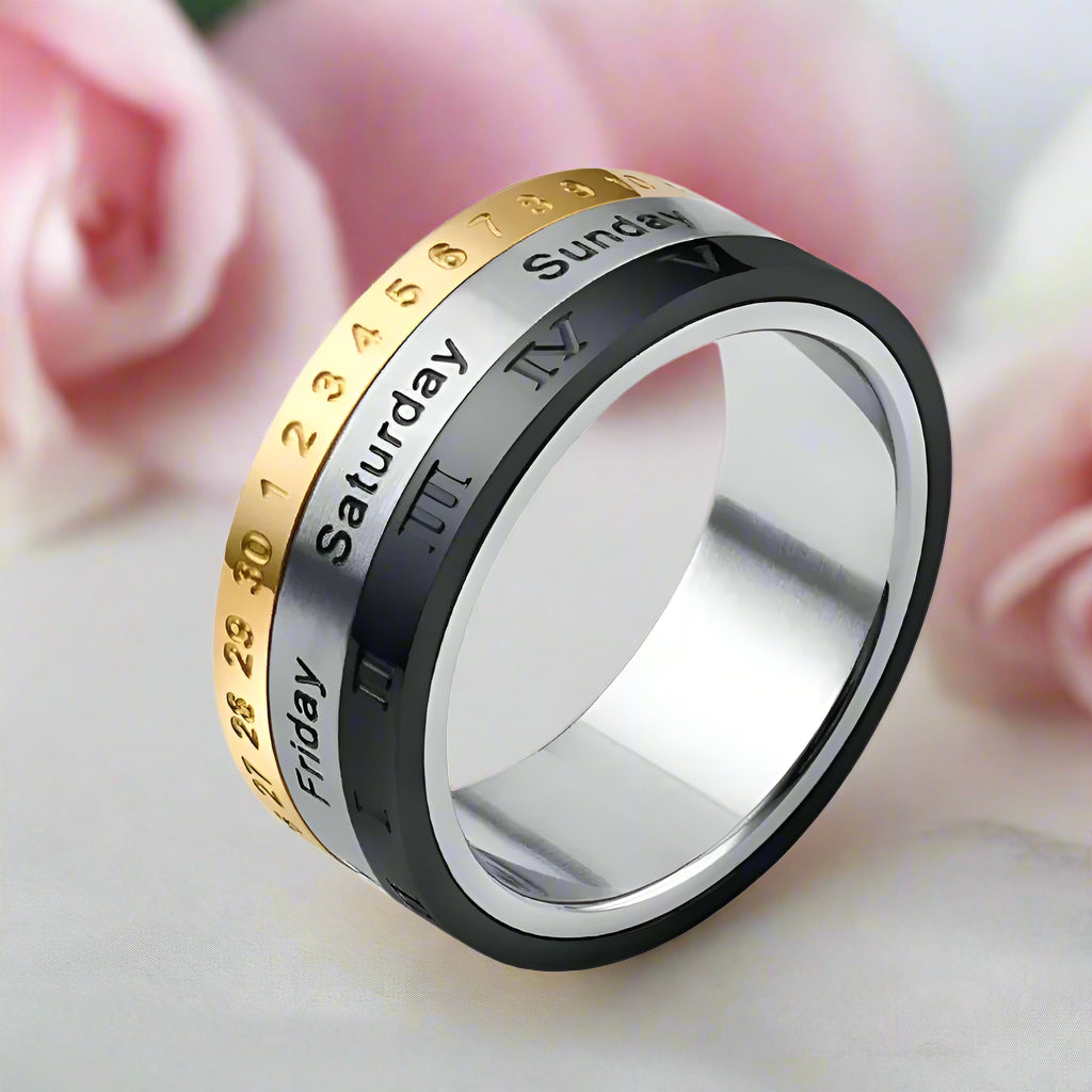 Rotating Tri-Color Men's Wedding Band-Black Diamonds New York