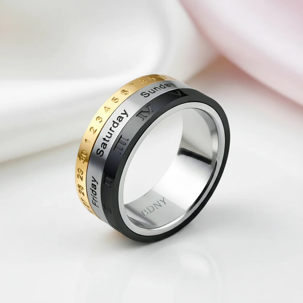 Rotating Tri-Color Men's Wedding Band-Black Diamonds New York