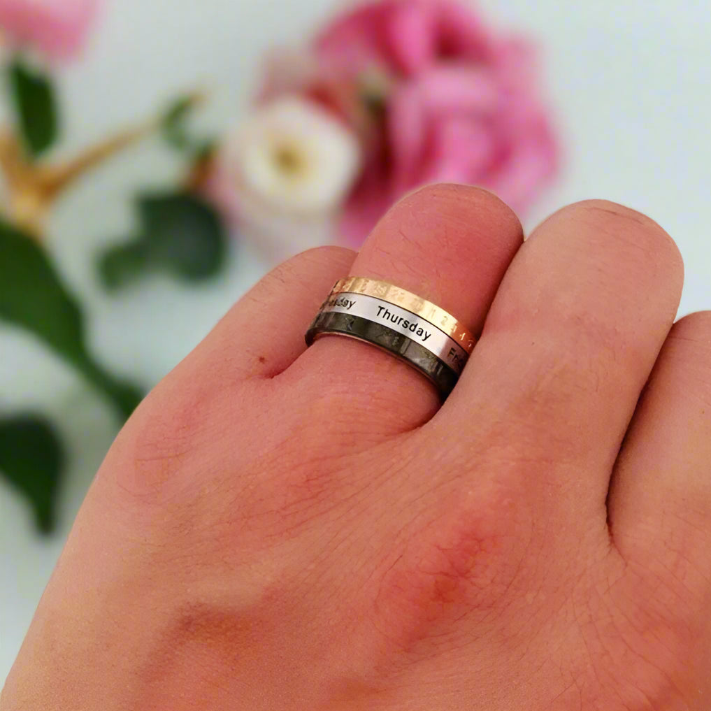 Rotating Tri-Color Men's Wedding Band-Black Diamonds New York