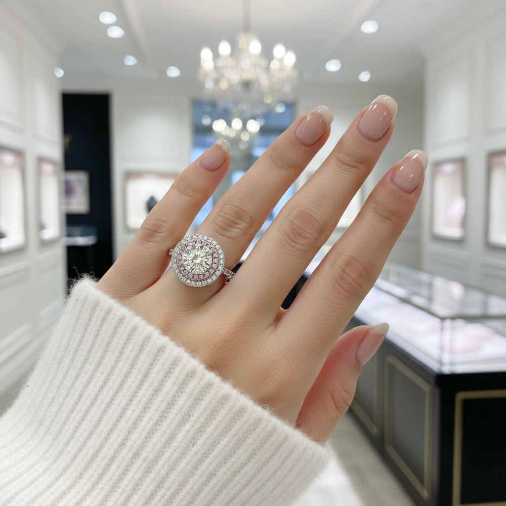 Round Aquamarine Double Halo Cocktail Ring-Black Diamonds New York