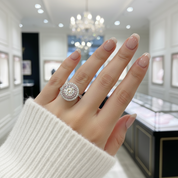 Round Aquamarine Double Halo Cocktail Ring-Black Diamonds New York