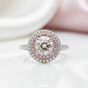 Round Aquamarine Double Halo Cocktail Ring-Black Diamonds New York