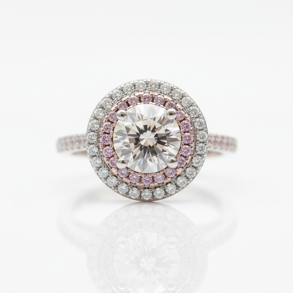 Round Aquamarine Double Halo Cocktail Ring-Black Diamonds New York