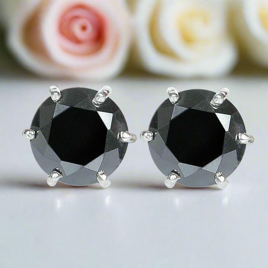 Round Black Diamond Stud Earrings-Black Diamonds New York