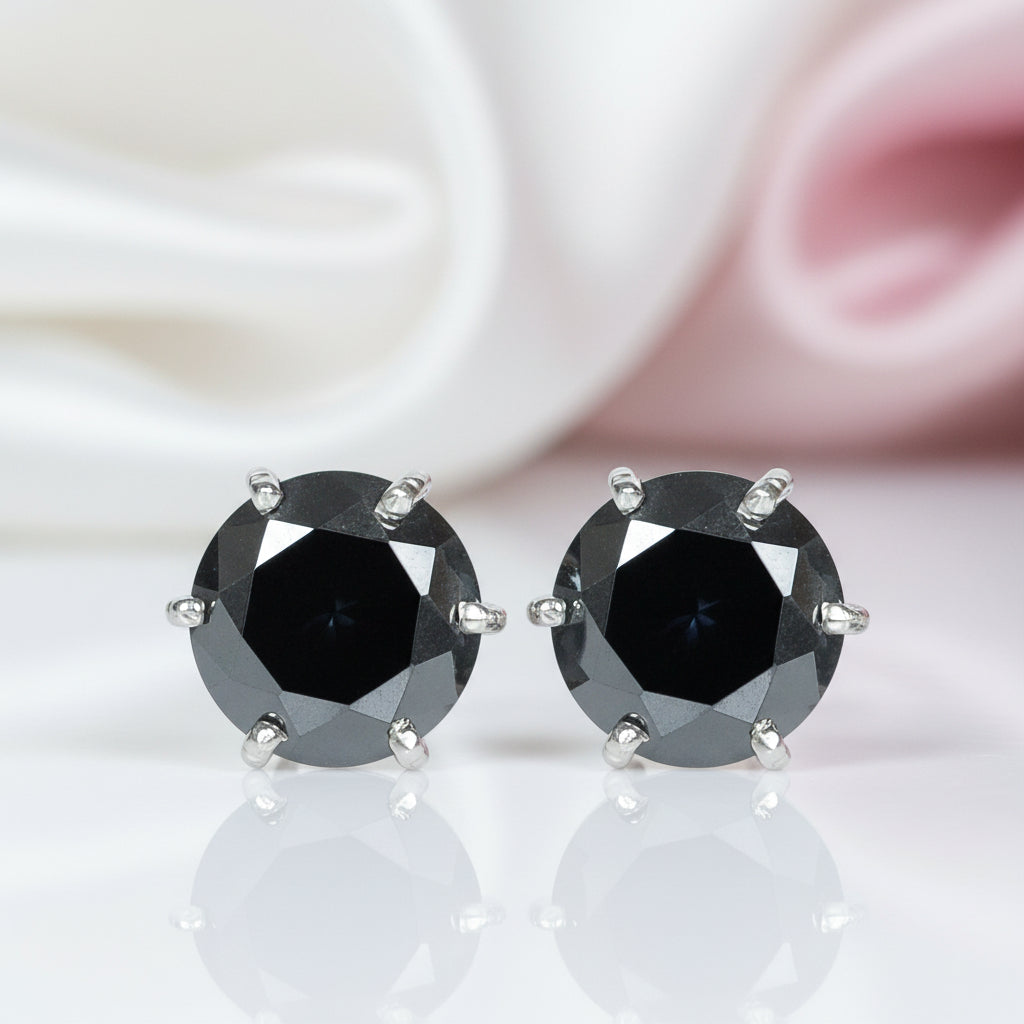 Round Black Diamond Option Stud Earrings-Black Diamonds New York