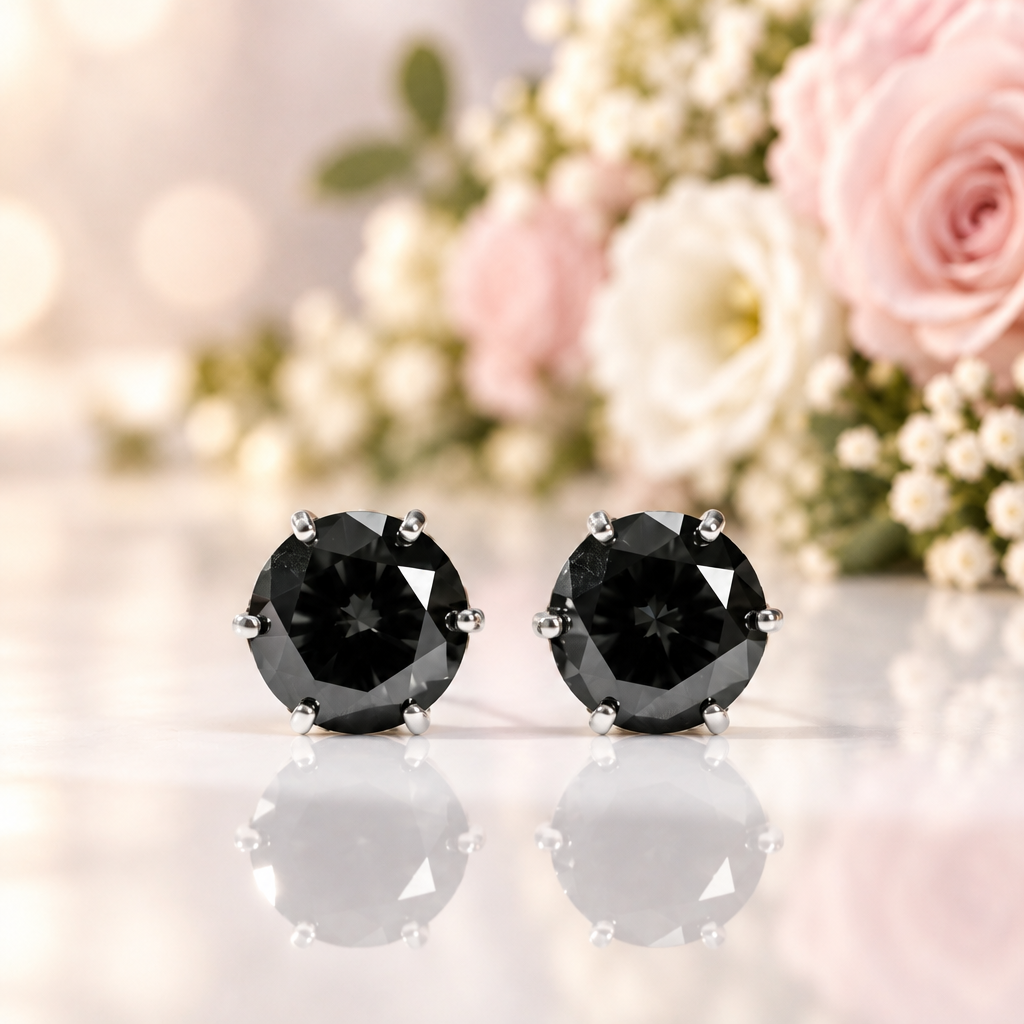 Round Black Diamond Option Stud Earrings-Black Diamonds New York