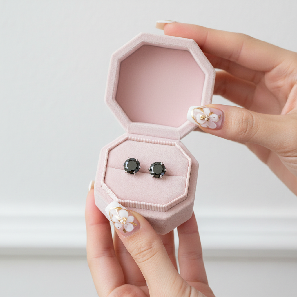 Round Black Diamond Option Stud Earrings-Black Diamonds New York