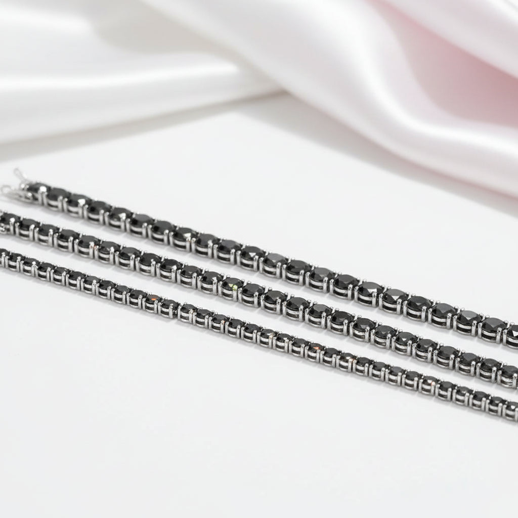 Round Black Full Diamond Tennis Bracelet-Black Diamonds New York