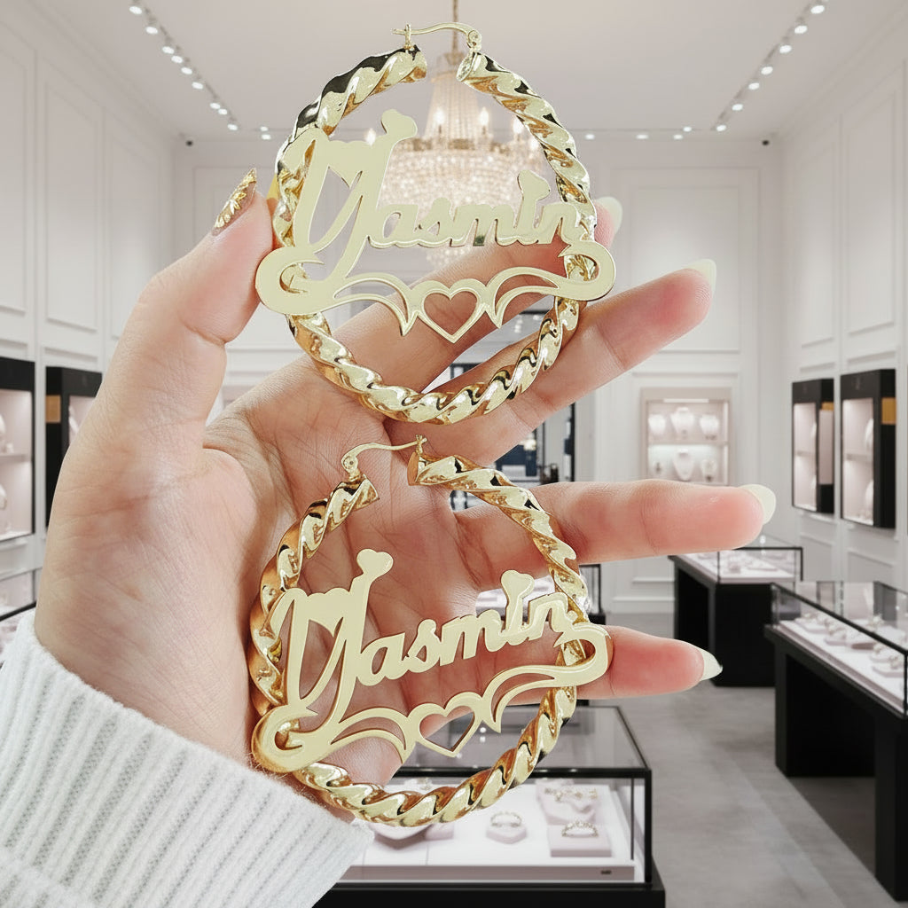 Round Circle Hoop Punk Option Customize Earrings-Black Diamonds New York