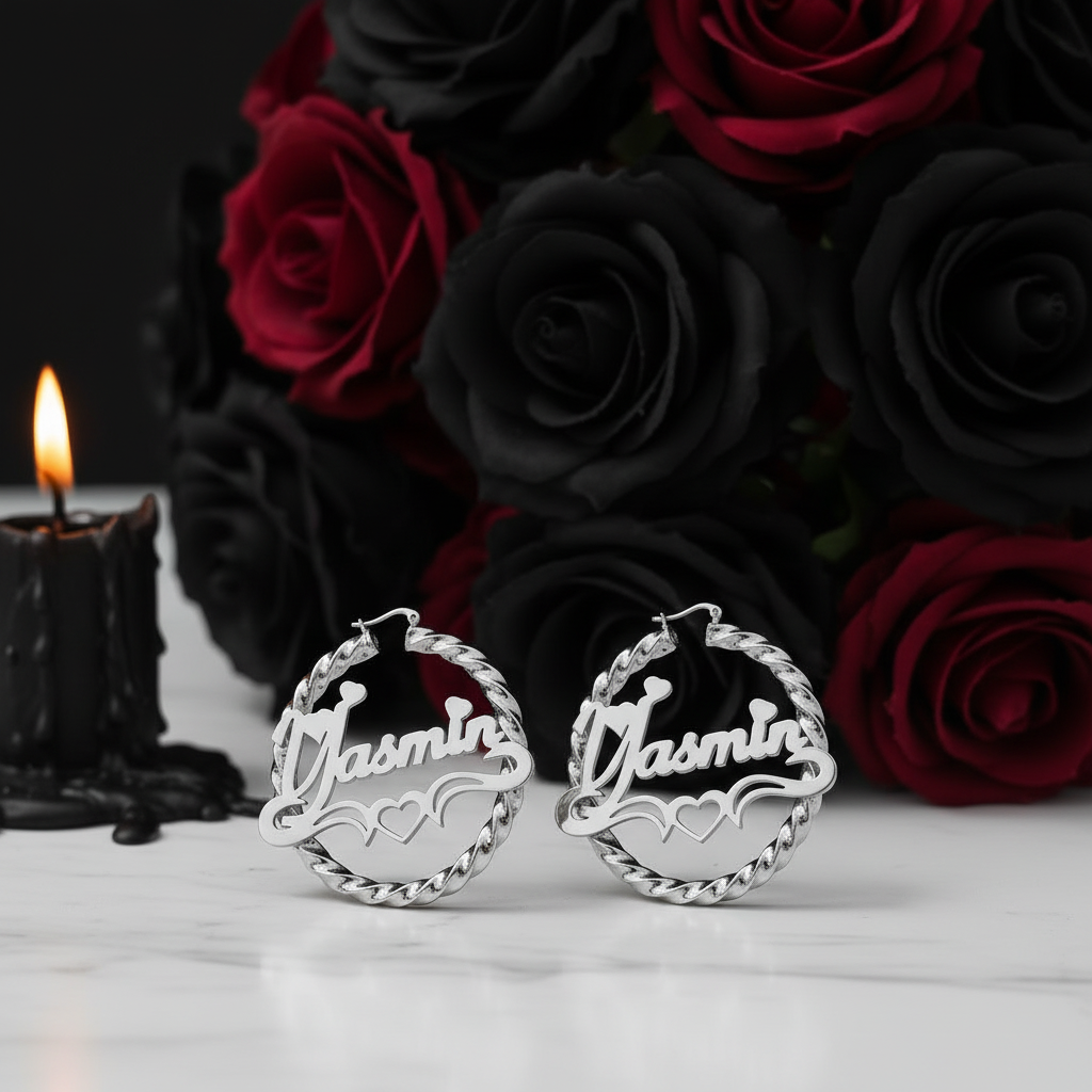 Round Circle Hoop Punk Option Customize Earrings-Black Diamonds New York