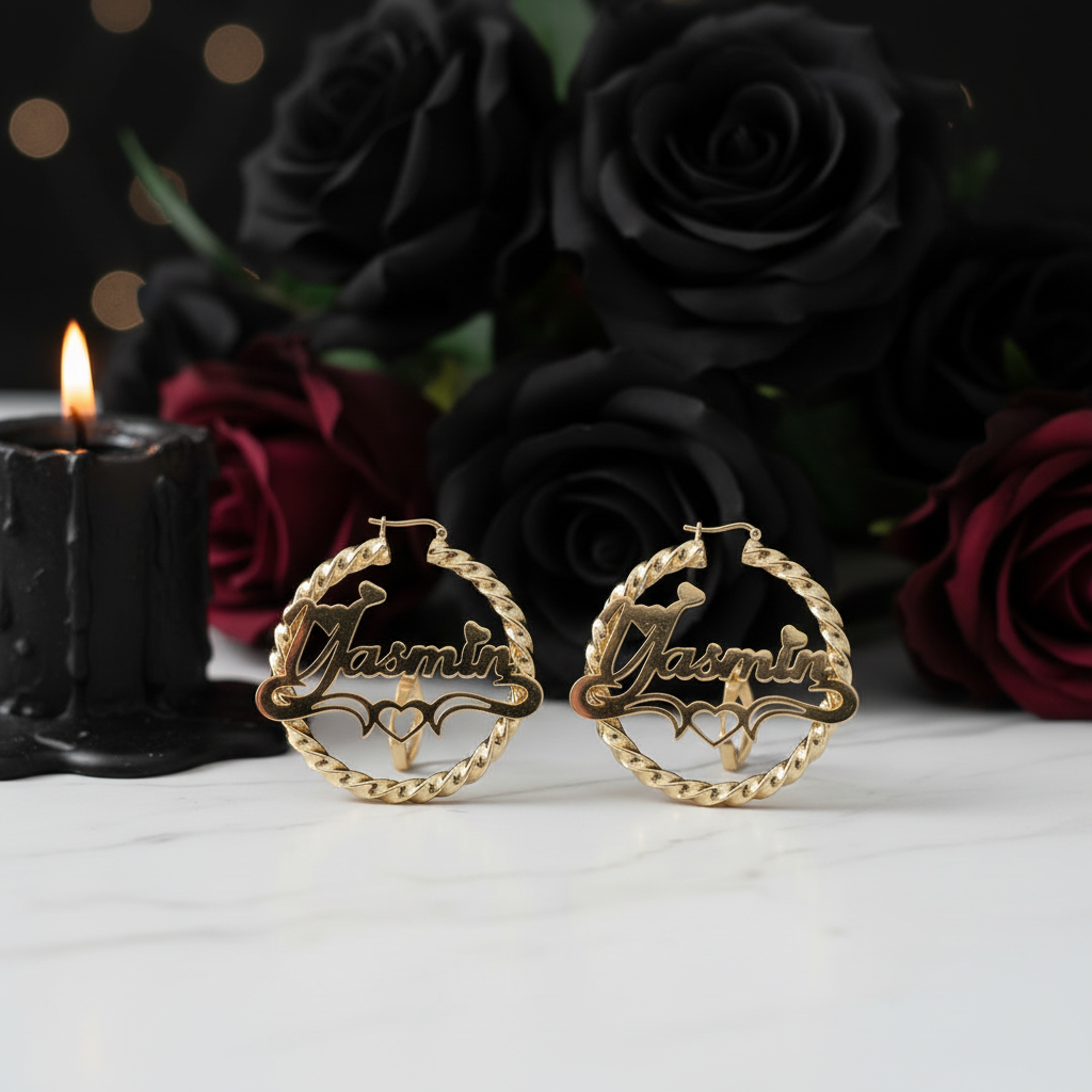 Round Circle Hoop Punk Option Customize Earrings-Black Diamonds New York