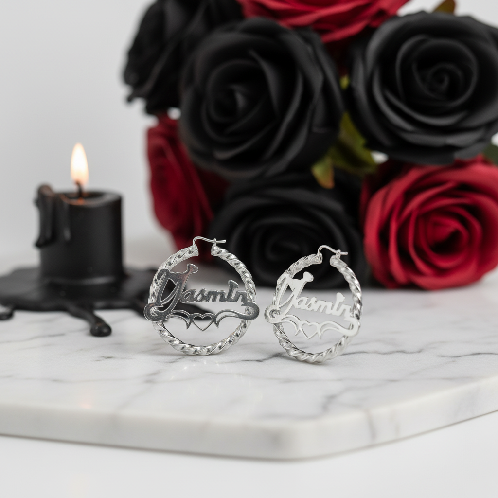 Round Circle Hoop Punk Option Customize Earrings-Black Diamonds New York