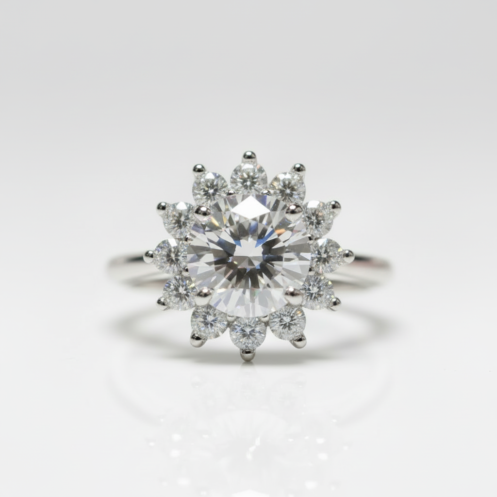 Round Cut 1 Carat Diamond Option Sunflower Engagement Ring-Black Diamonds New York