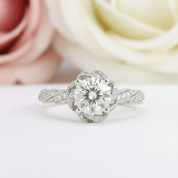Round Cut 18k Diamond Halo Twist Engagement Ring-Black Diamonds New York