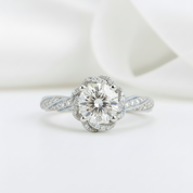 Round Cut 18k Diamond Halo Twist Engagement Ring-Black Diamonds New York