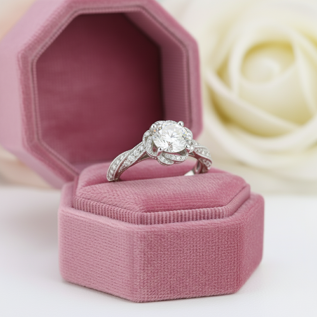 Round Cut 18k Diamond Halo Twist Engagement Ring-Black Diamonds New York