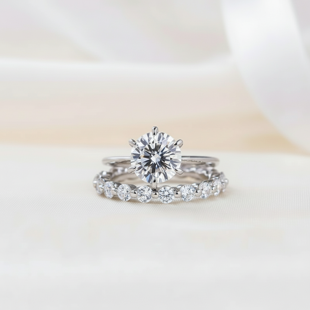 Round Cut 2ct Engagement and Wedding Ring Set-Black Diamonds New York