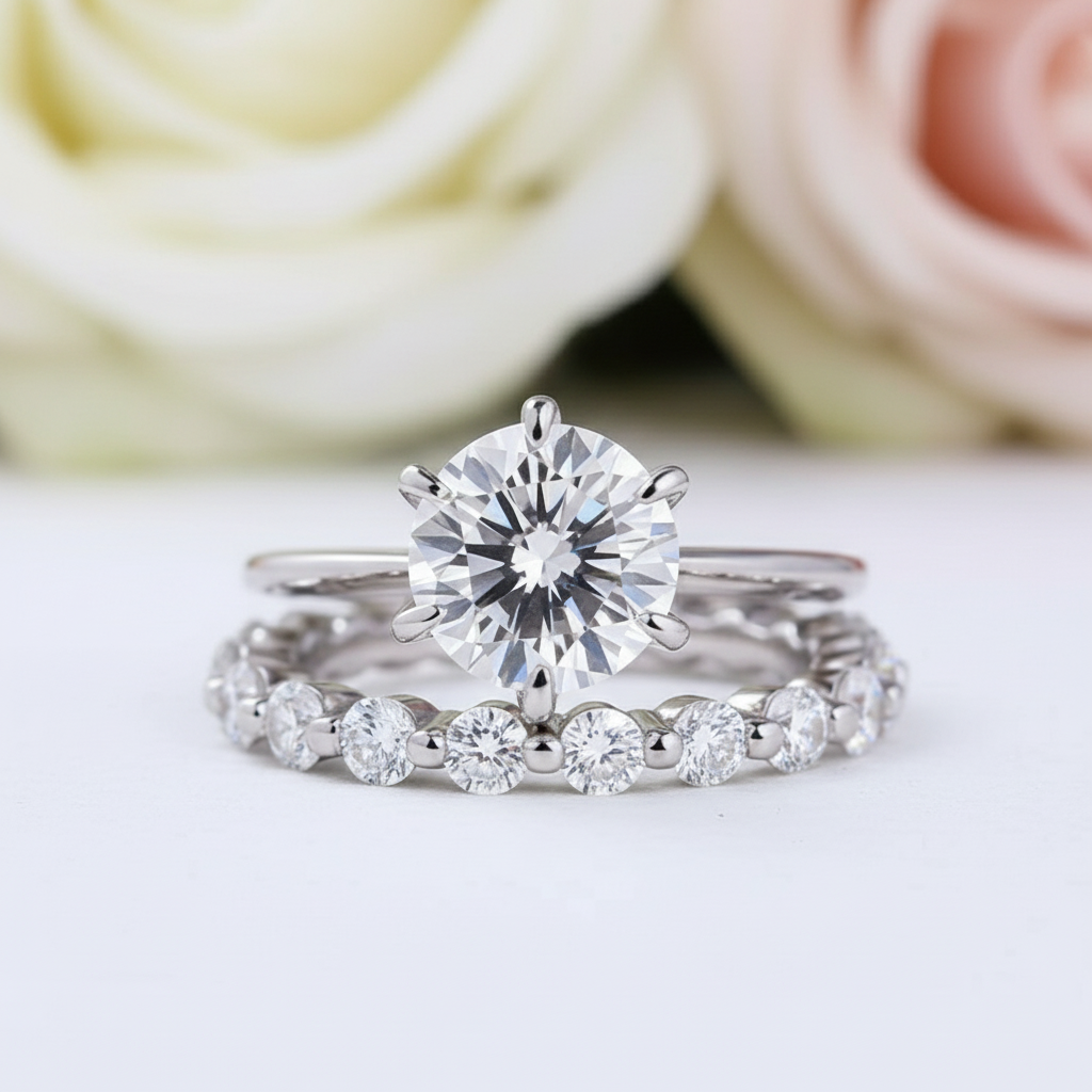 Round Cut 2ct Engagement and Wedding Ring Set-Black Diamonds New York