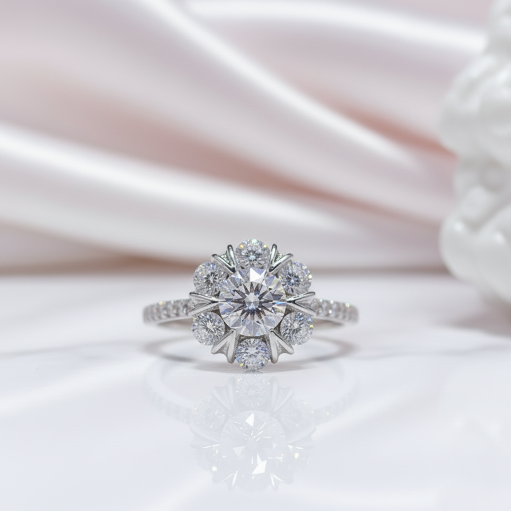 Round Cut Crackling Diamond Engagement Ring-Black Diamonds New York