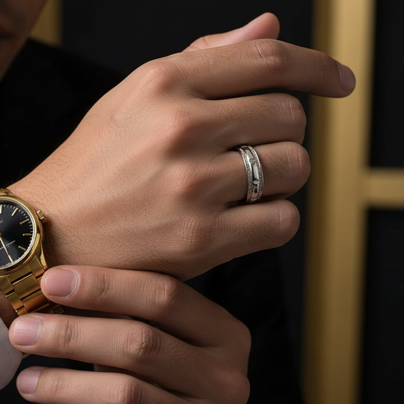 Round Cut Diamond Half Eternity Men's Ring Band-Black Diamonds New York