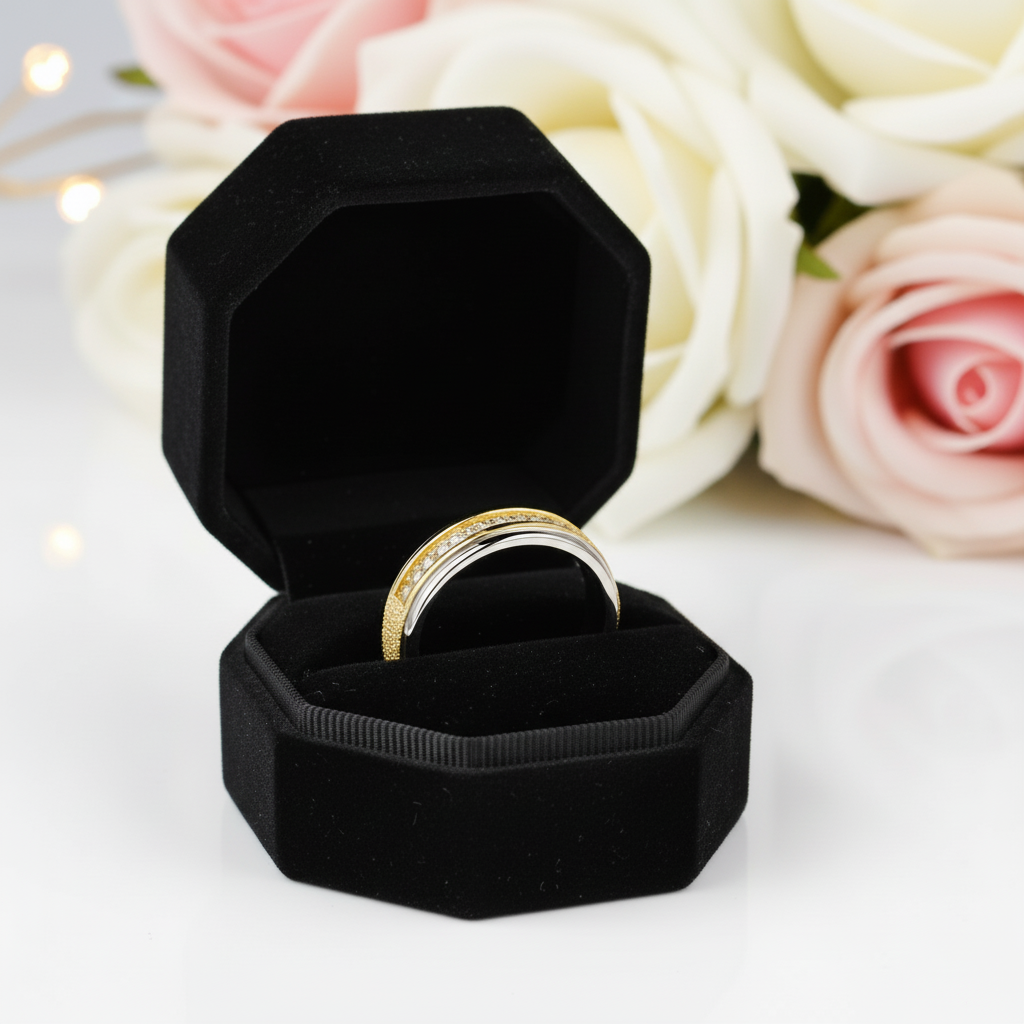 Round Cut Diamond Two Tone Men's Wedding Band-Black Diamonds New York