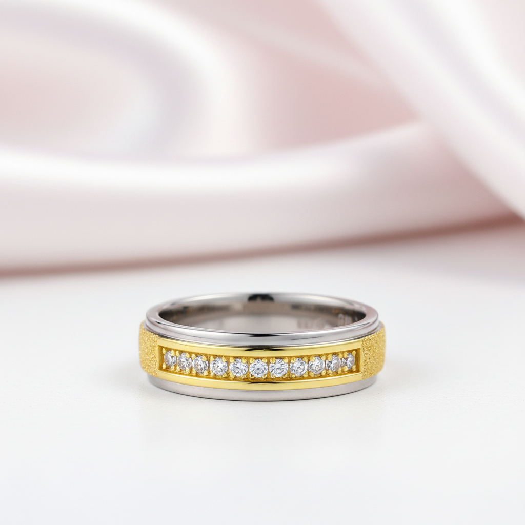 Round Cut Diamond Option Two Tone Men's Wedding Band-Black Diamonds New York