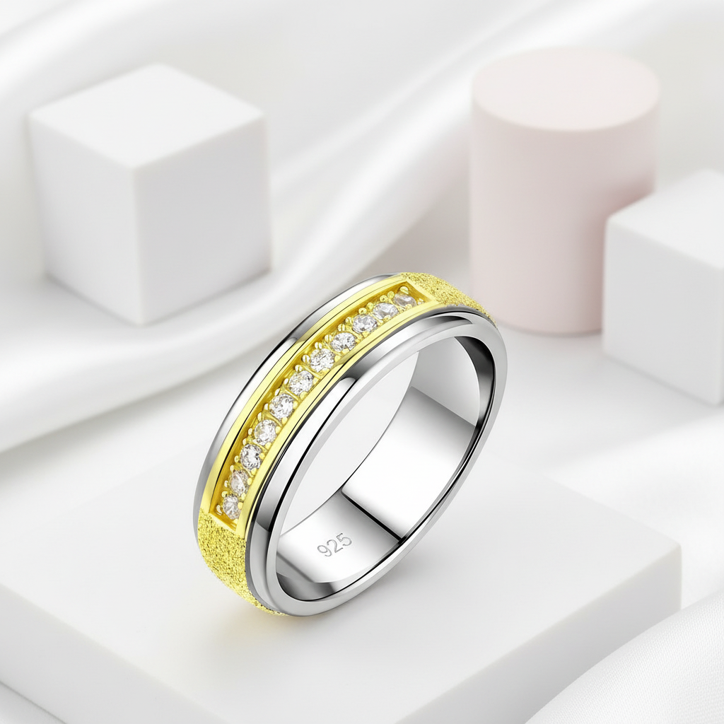 Round Cut Diamond Two Tone Men's Wedding Band-Black Diamonds New York