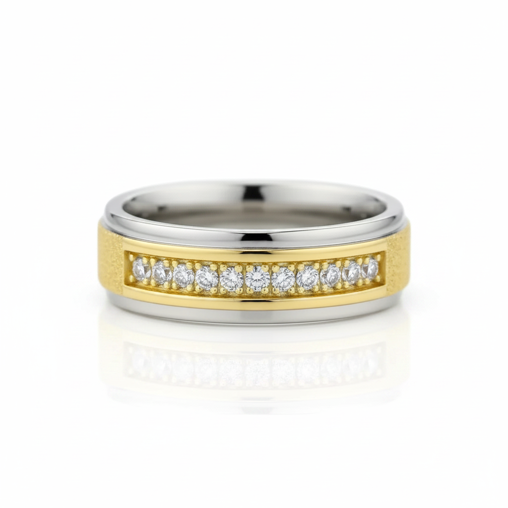 Round Cut Diamond Option Two Tone Men's Wedding Band-Black Diamonds New York