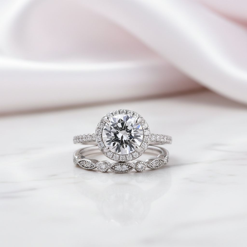Round Cut Created Sapphire Wedding Set-Black Diamonds New York
