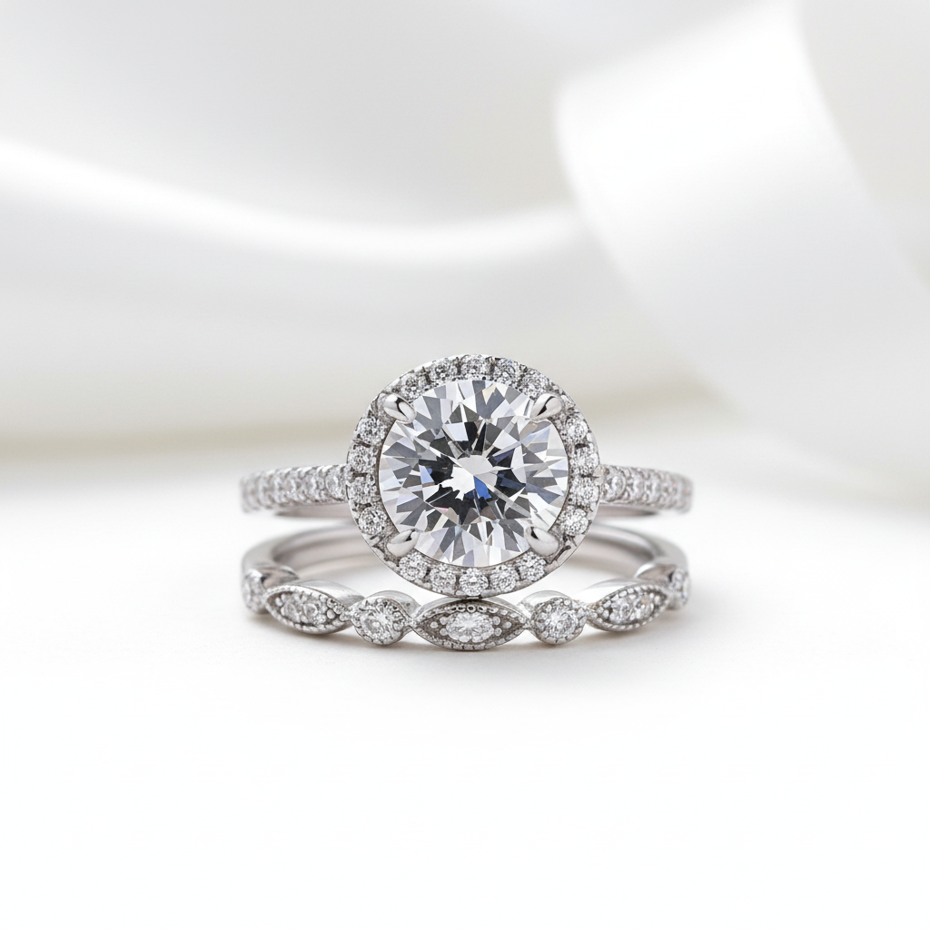 Round Cut Created Sapphire Wedding Set-Black Diamonds New York