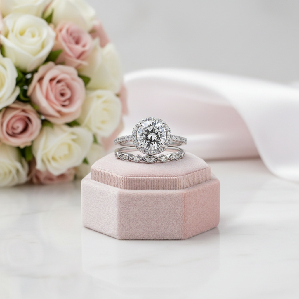 Round Cut Created Sapphire Wedding Set-Black Diamonds New York