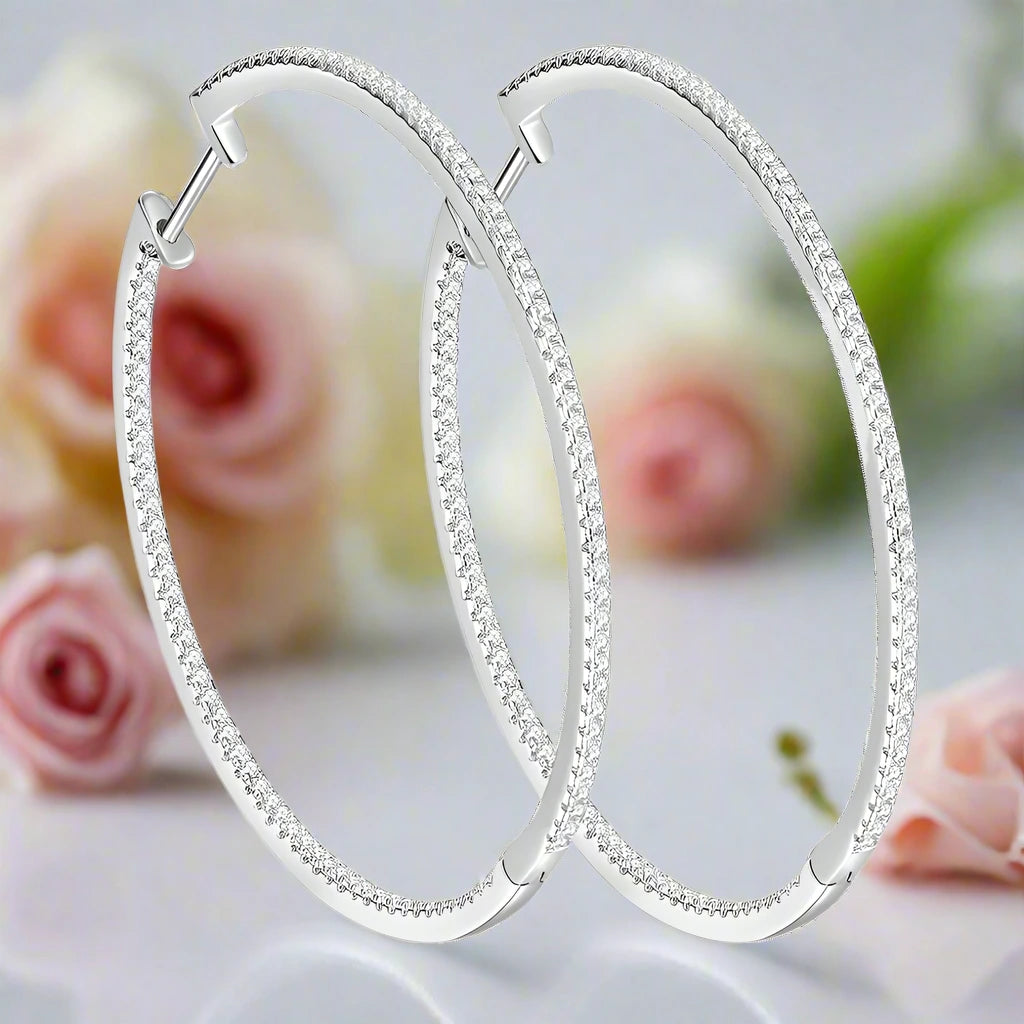 Round Cut D Color Diamond Hoop Earrings-Black Diamonds New York