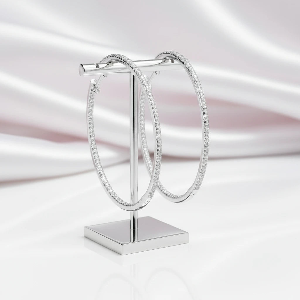 Round Cut D Color Diamond Option Hoop Earrings-Black Diamonds New York