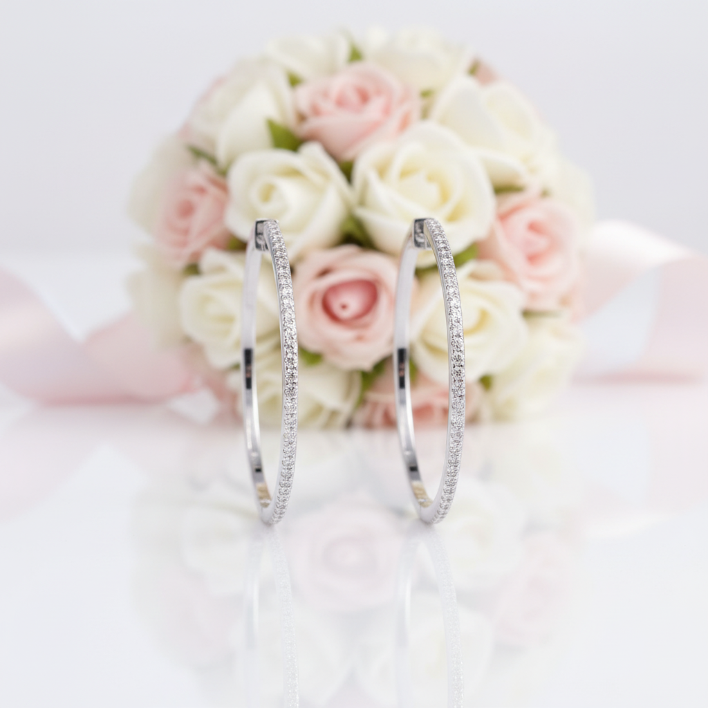 Round Cut D Color Diamond Option Hoop Earrings-Black Diamonds New York