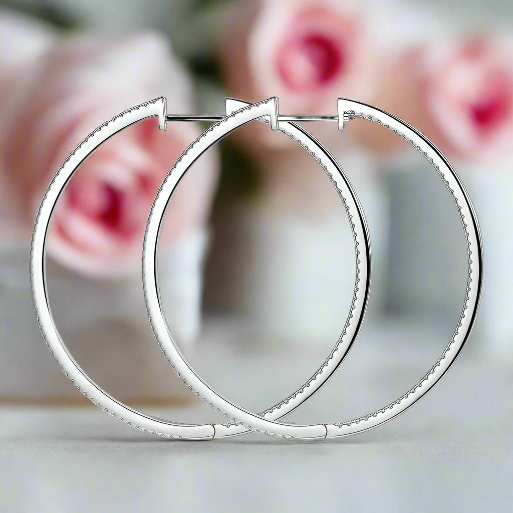 Round Cut D Color Diamond Hoop Earrings-Black Diamonds New York