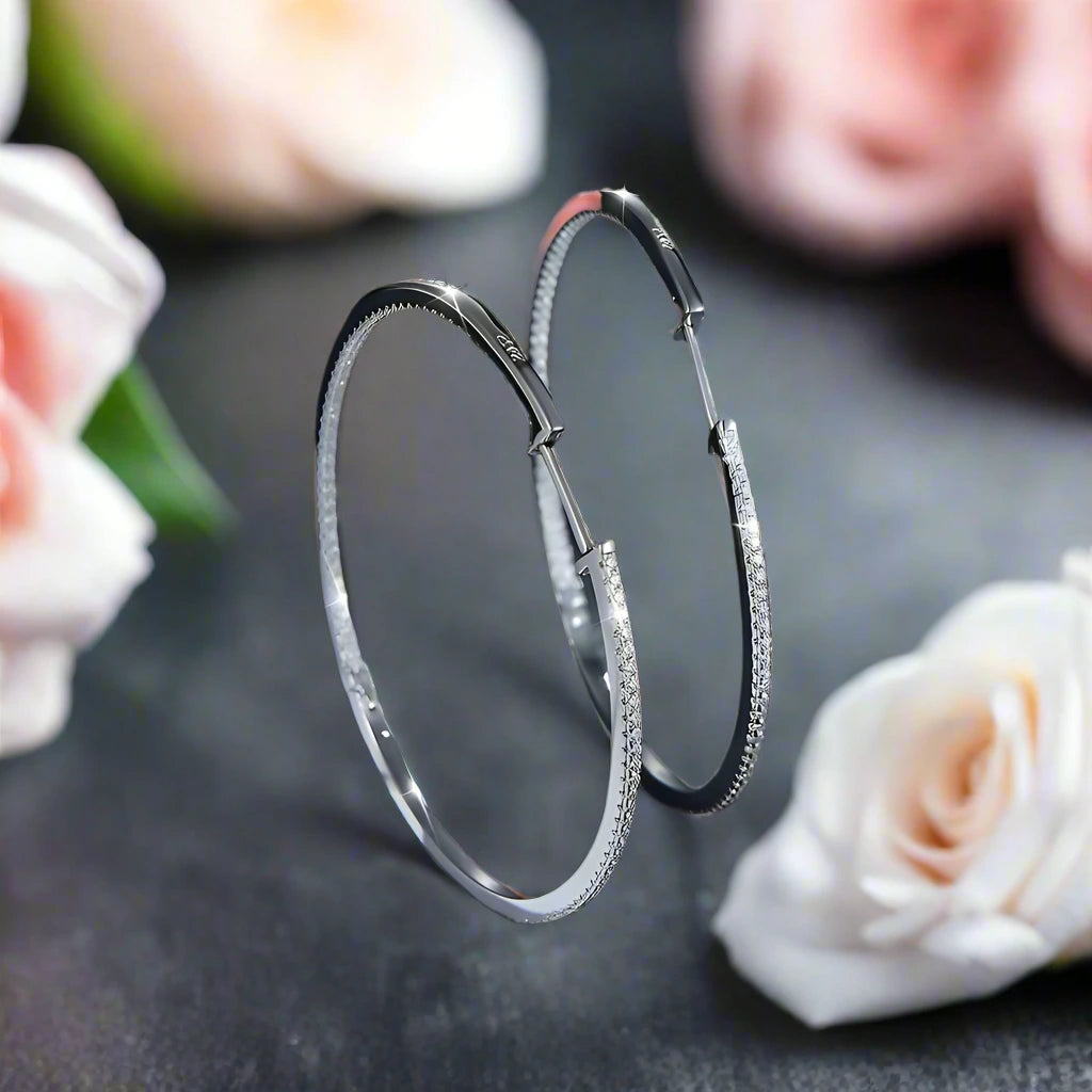 Round Cut D Color Diamond Hoop Earrings-Black Diamonds New York