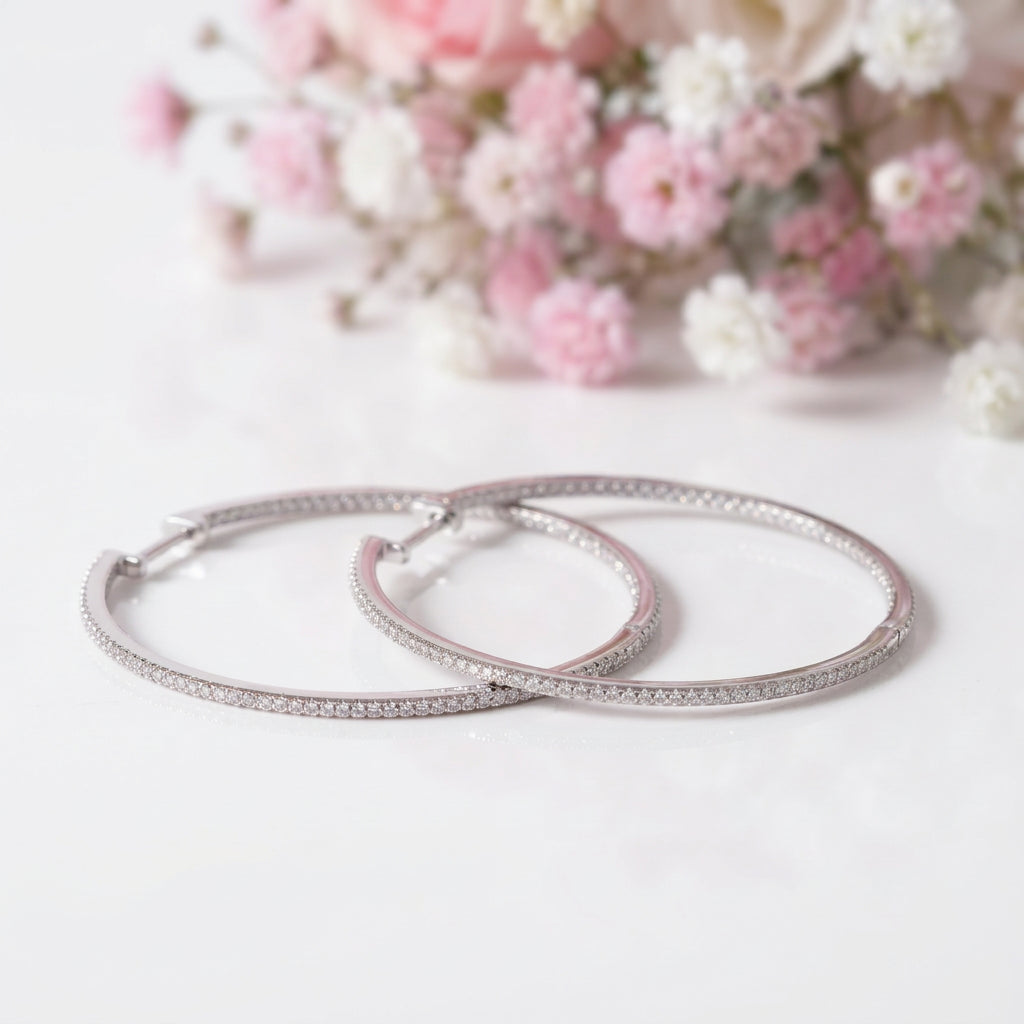 Round Cut D Color Diamond Option Hoop Earrings-Black Diamonds New York