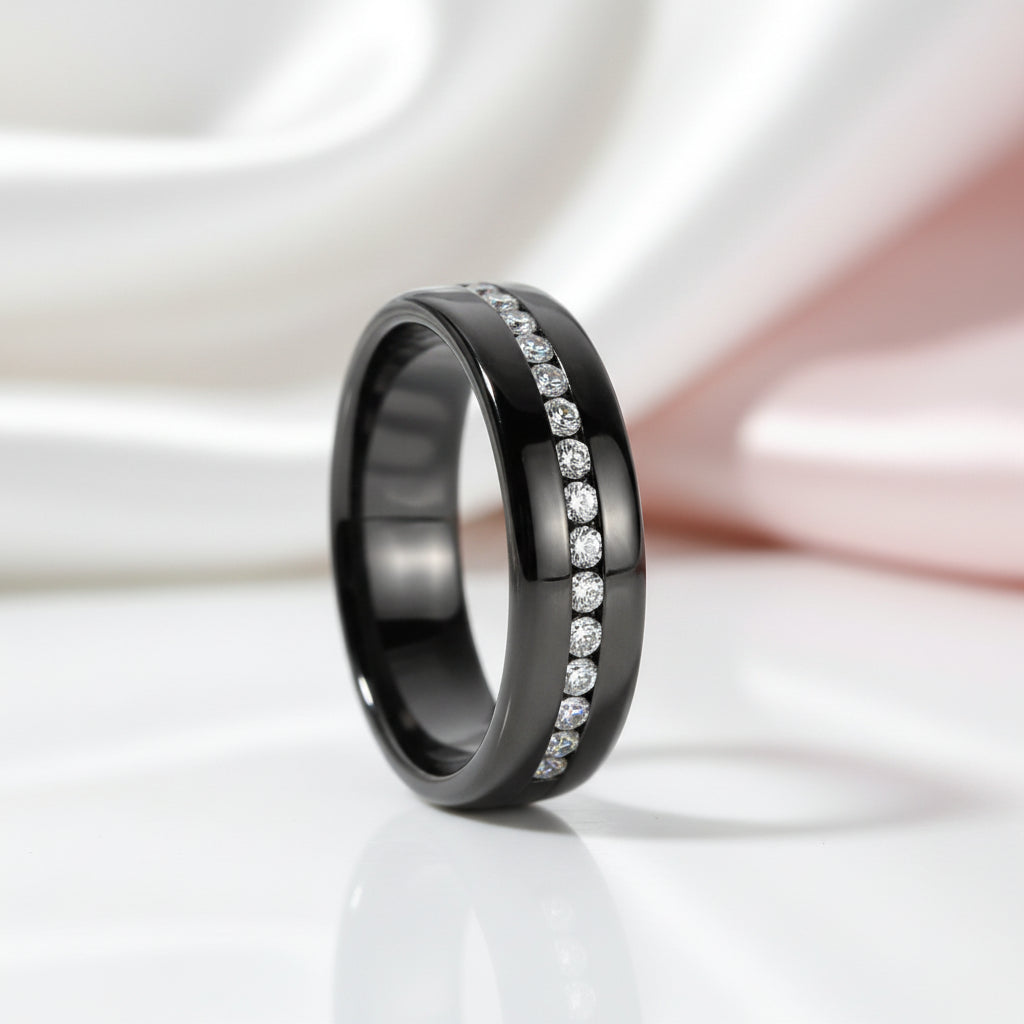 Round Cut Diamond Option Black Unisex Wedding Band-Black Diamonds New York