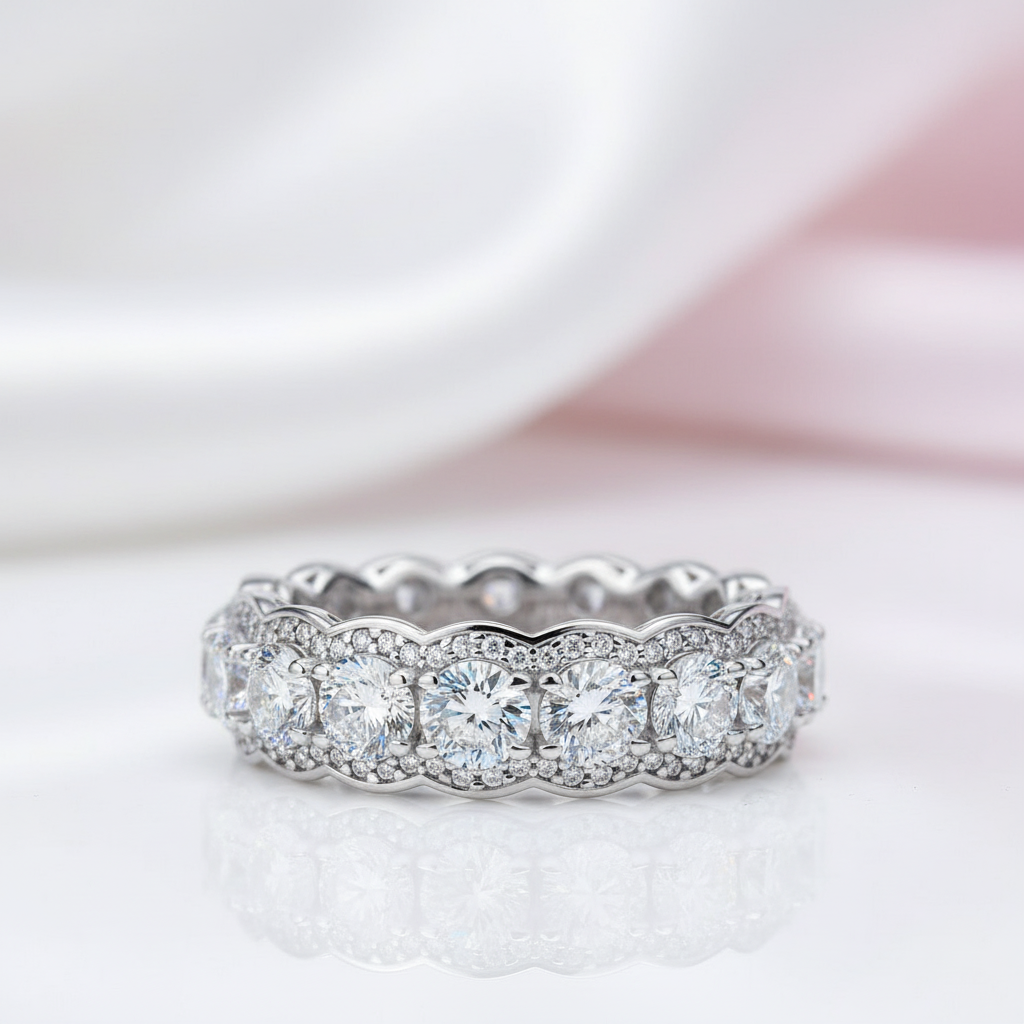 Round Cut Diamond Option Eternity Halo Ring Band-Black Diamonds New York
